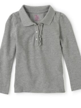 Gray Long Sleeve Polo Top